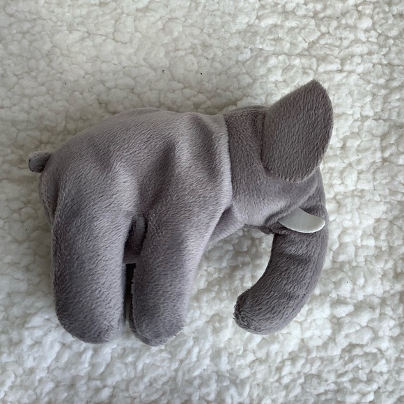 Small 5 inch Gray Elephant White Tusks Embroidered Eyes Plush Stuffed Animal Toy - Picture 5 of 6